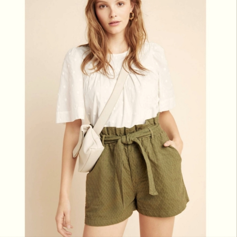 🆕 Anthropologie Textured Olive Green Shorts NWT